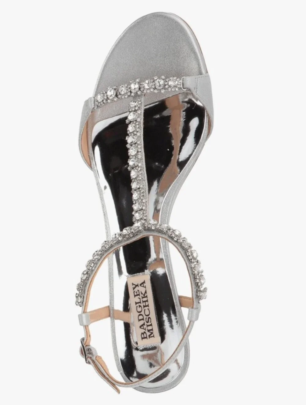 Badgley Mischka Silver Crystal T-Strap Wedge Sandals